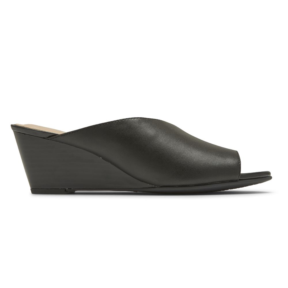 Rockport Total Motion Taylor Asymmetrical Wedges - Womens Slides - Black - NZ (WKY-186275)